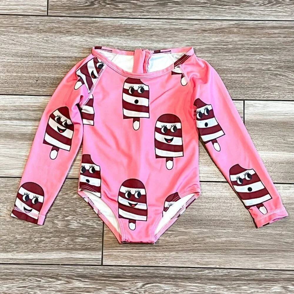 Hugo Loves Tiki Ice Cream Long Sleeve Rashguard Swimsuit Size 18-24M
